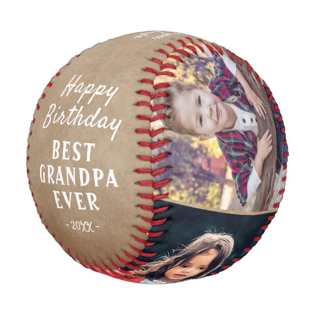 Rustic Happy Birthday Grandpa 3 Photo Collage Baseball (Angled)