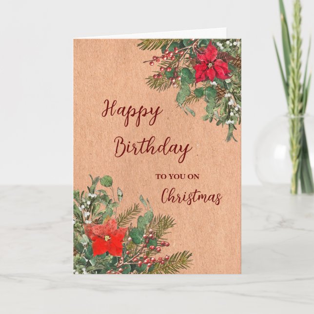 Rustic Happy Birthday on Christmas Card (Front)