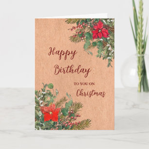 Rustic Happy Birthday on Christmas Card