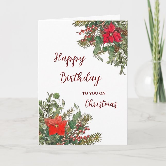 Rustic Happy Birthday on Christmas Card (Front)