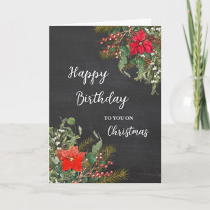 Rustic Happy Birthday on Christmas Card