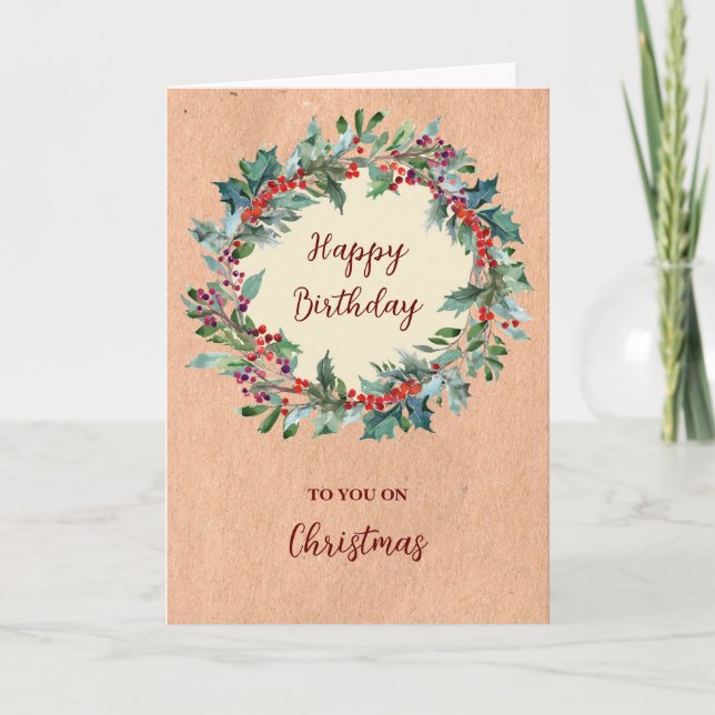 Rustic Happy Birthday on Christmas Card (Front)