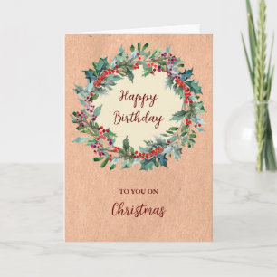 Rustic Happy Birthday on Christmas Card