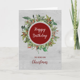 Rustic Happy Birthday on Christmas Card