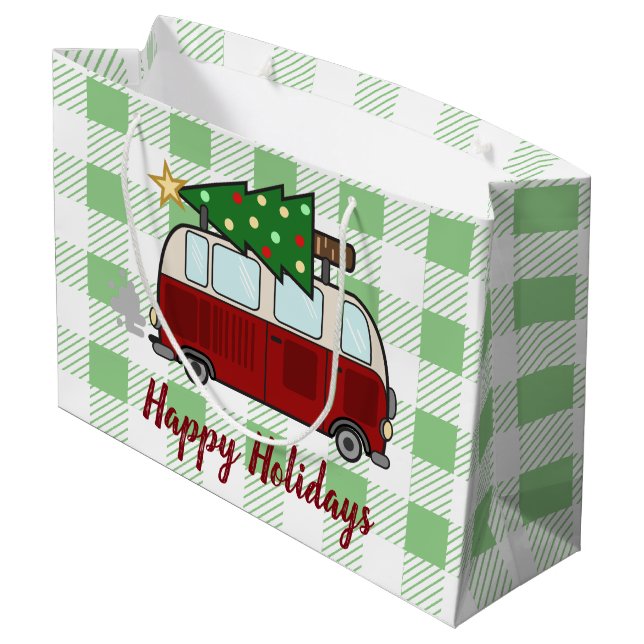 Rustic Happy Camper Christmas Large Gift Bag (Back Angled)