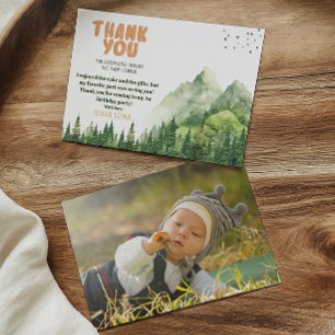 Rustic Happy Camper First Birthday Photo Back Thank You Card
