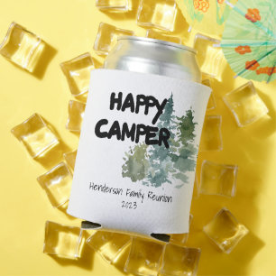 Rustic Happy Camper Forest Family Reunion Can Cooler