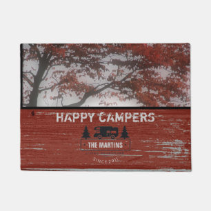 Rustic Happy Campers   Camping RV Family Name Doormat