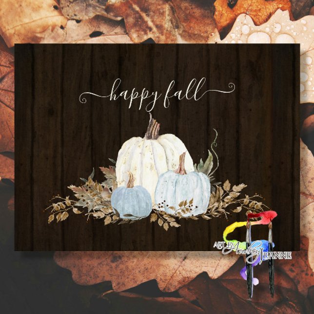 Rustic Happy Fall Script Dusty Blue White Pumpkins Tissue Paper (Creator Uploaded)