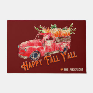 Rustic Happy Fall Y'all Vintage Truck Pumpkin Doormat