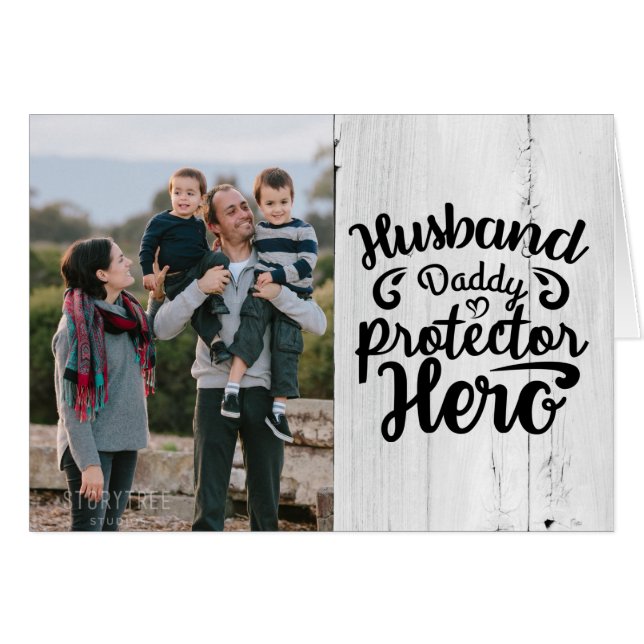 Rustic Happy Father's Day Family Photo Grey (Front Horizontal)