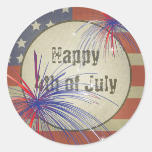 Rustic Happy Fourth of July Classic Round Sticker