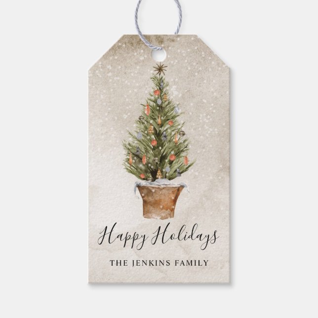 Rustic Happy Holidays Gift Favour Tag (Front)