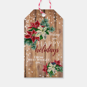 Rustic Happy Holidays Poinsettia Floral  Gift Tags