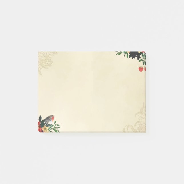 Rustic Happy Holidays Snowflakes Red Bird Robins Post-it Notes (Front)