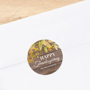 Rustic Happy Thanksgiving   Classic Round Sticker