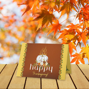 Rustic Happy Thanksgiving Fall Floral Pumpkin Card