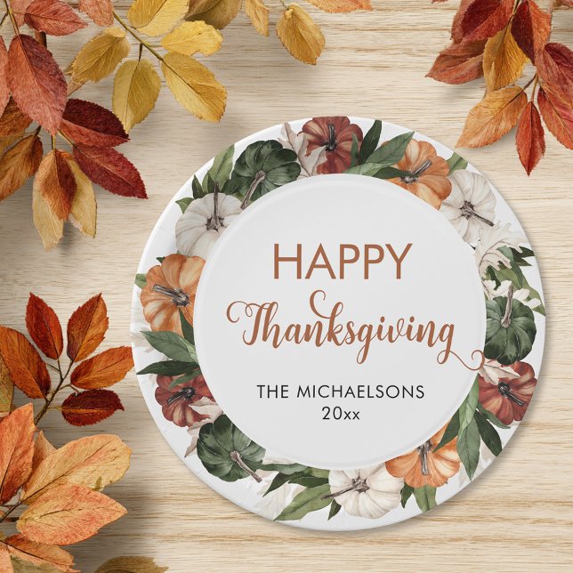 Rustic Happy Thanksgiving Pumpkin Paper Plate (Rustic Happy Thanksgiving Pumpkin Paper Plates)