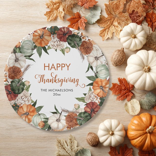 Rustic Happy Thanksgiving Pumpkin Paper Plate (Rustic Happy Thanksgiving Pumpkin Paper Plates)