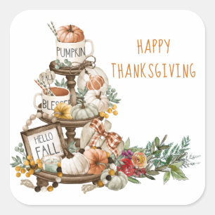 Rustic Happy Thanksgiving Pumpkins Autumn  Square Sticker