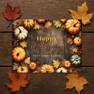 Rustic Harvest Autumn Pumpkins & Leaves Blessing  Postcard