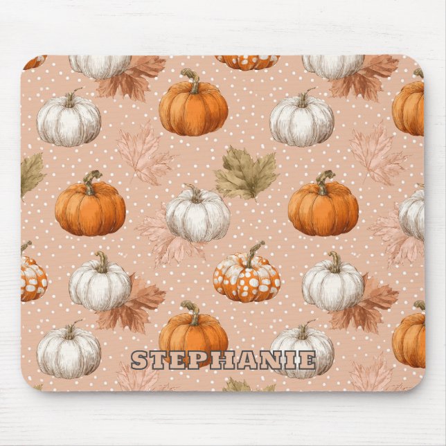 Rustic Harvest Autumn - Pumpkins & Leaves Mouse Pad (Front)