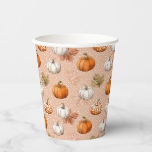 Rustic Harvest Autumn - Pumpkins & Leaves Paper Cups
