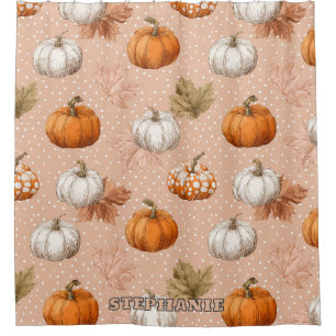 Rustic Harvest Autumn - Pumpkins & Leaves Shower Curtain