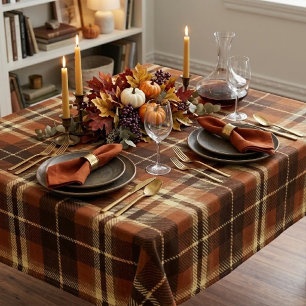 Rustic Harvest Autumn Tartan Plaid Orange & Brown Tablecloth