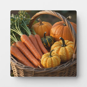 Rustic Harvest Basket Pumpkins Carrots Plaque