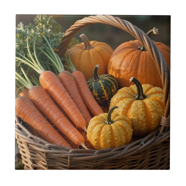 Rustic Harvest Basket Pumpkins Carrots Tile (Front)