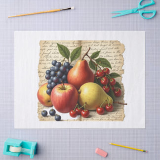 Rustic Harvest Brew: Vintage Fruits & Coffee Tissue Paper