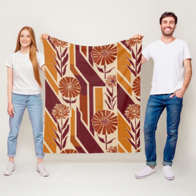 Rustic Harvest Floral Pattern in Earthy Tones Fleece Blanket (In Situ)