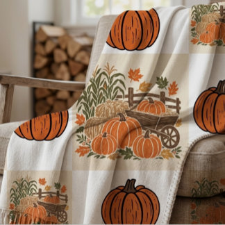 Rustic Harvest Patchwork autumn Gingham Fall Throw Blanket