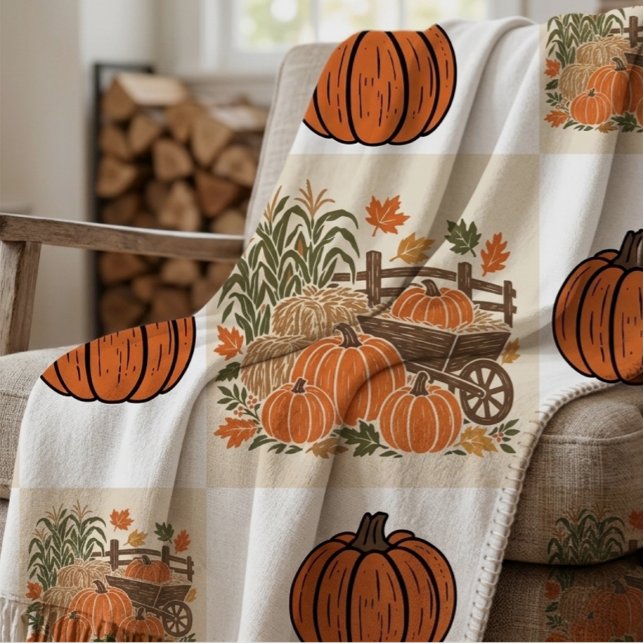 Rustic Harvest Patchwork autumn Gingham Fall  Throw Blanket (Creator Uploaded)