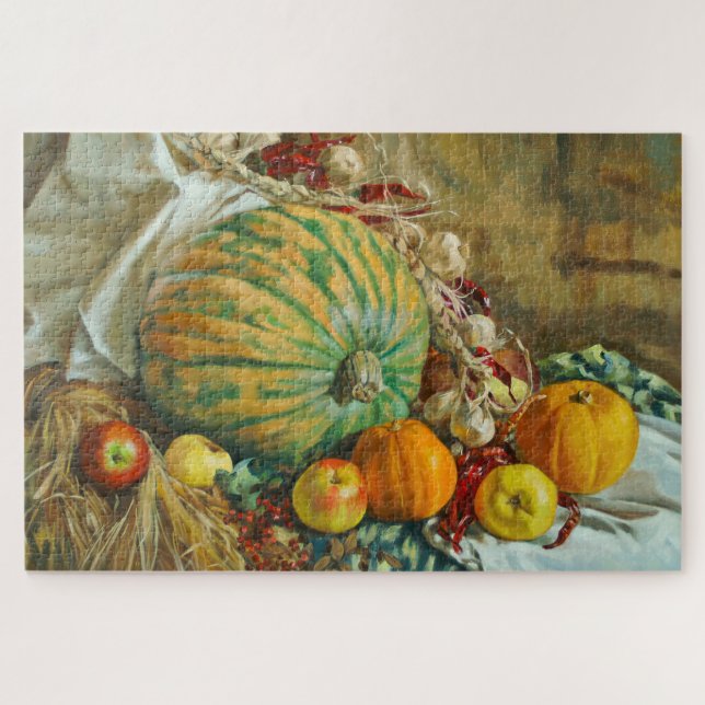 Rustic Harvest Still Life with Pumpkins and Apples Jigsaw Puzzle (Horizontal)