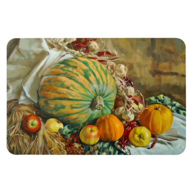 Rustic Harvest Still Life with Pumpkins and Apples Magnet (Horizontal)