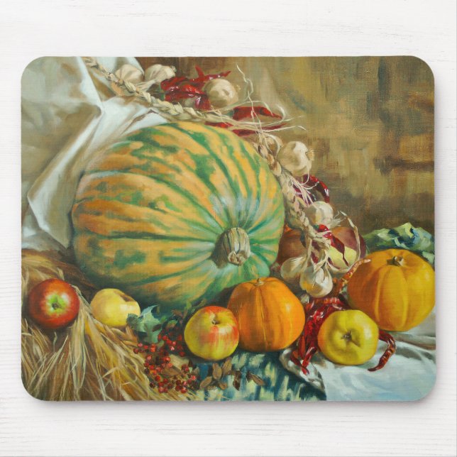 Rustic Harvest Still Life with Pumpkins and Apples Mouse Pad (Front)