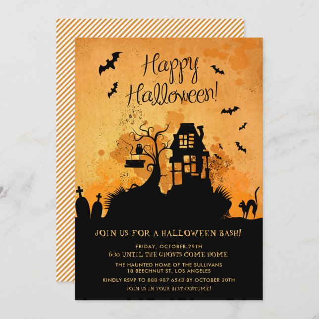 Rustic Haunted House Halloween Party Invitation (Front/Back)