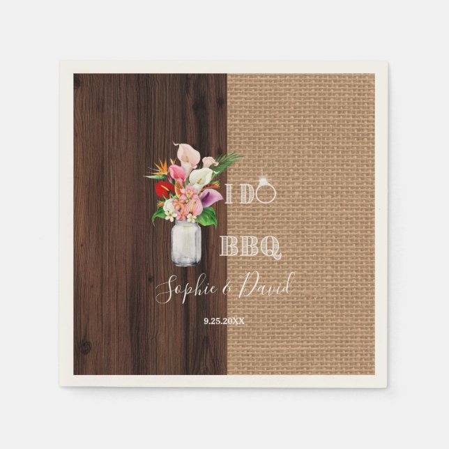 Rustic Hawaiian Floral Burlap Barn I DO Barbecue Napkin (Front)