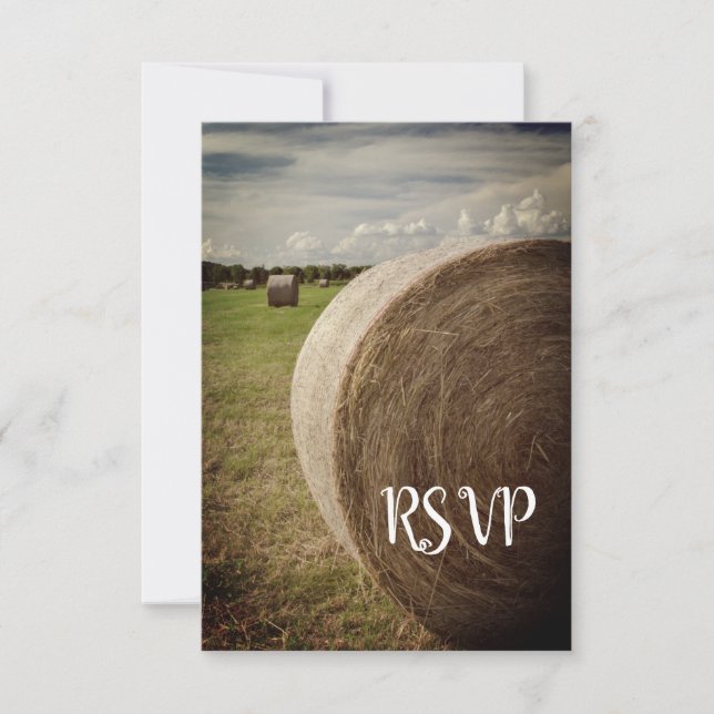 Rustic Hay Bales Ranch Wedding RSVP Card (Front)