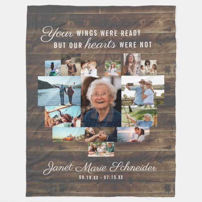 Rustic Heart | 15 Photo Collage Memorial Blanket (Front)