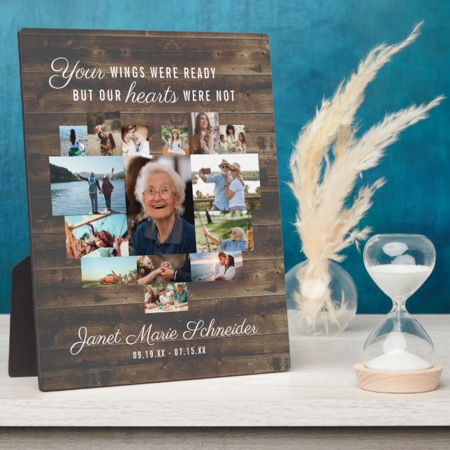 Rustic Heart | 15 Photo Collage Memorial Plaque (Side)