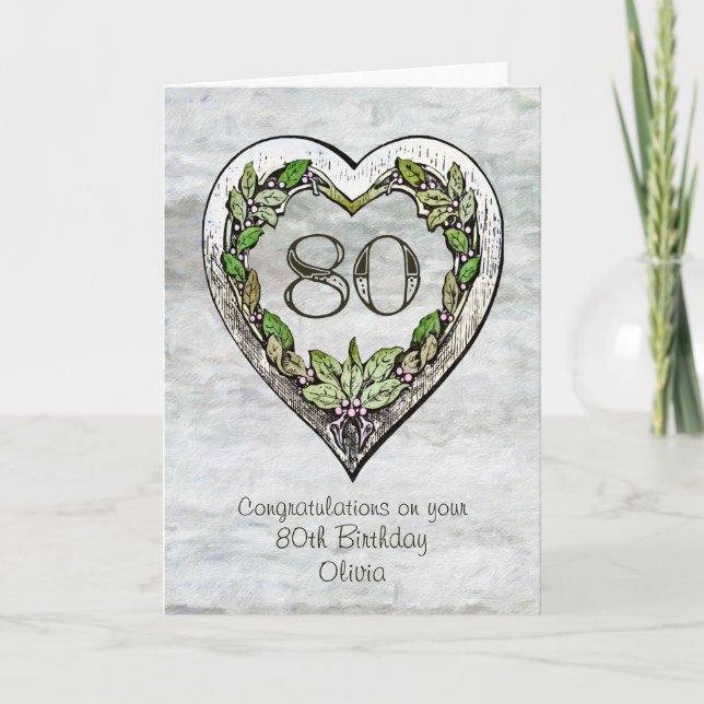 Rustic Heart 80th Birthday Card (Front)