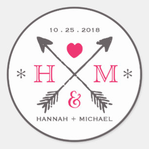 Rustic Heart and Arrow Monogram Wedding Sticker