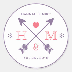 Rustic Heart Arrow Wedding Favour Monogram Sticker