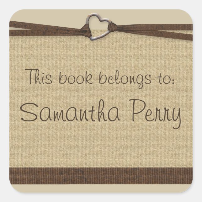 Rustic heart burlap customisable stickers (Front)