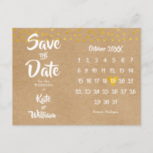 Rustic Heart Calendar Boho Save the Date Postcard