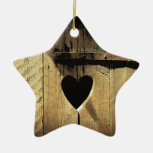 Rustic Heart Carved Wooden Door Rusty Lock Ceramic Tree Decoration