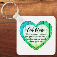 Rustic Heart Cat Mom Greenleaf Metal Keychain